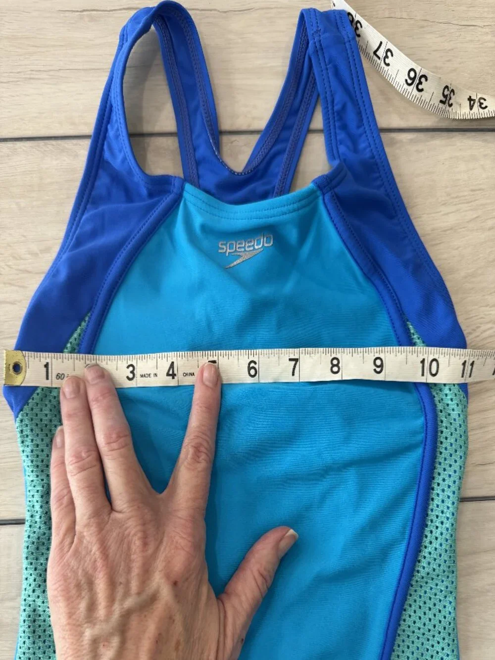 Speedo Girls Size 8 Athletic One Piece Swimsuit Blue Sport Racerback Colorblock